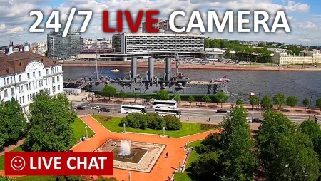 Live View of Cruiser Aurora in Saint Petersburg